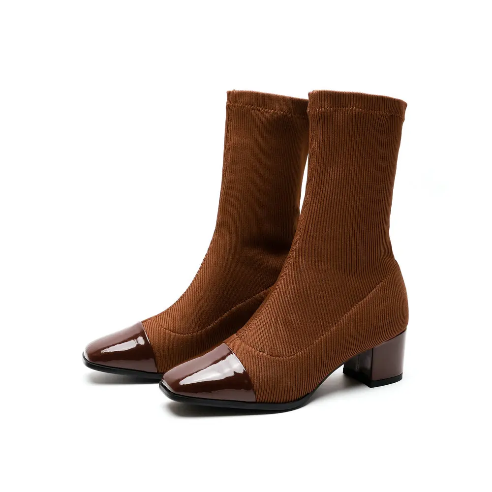 AIWEIYi Для женщин сапоги квадратный носок Ботильоны без застежки туфли на высоком