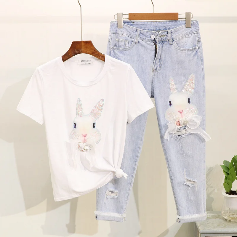 Летняя футболка женская модная хлопковая с коротким рукавом расшитая бисером и