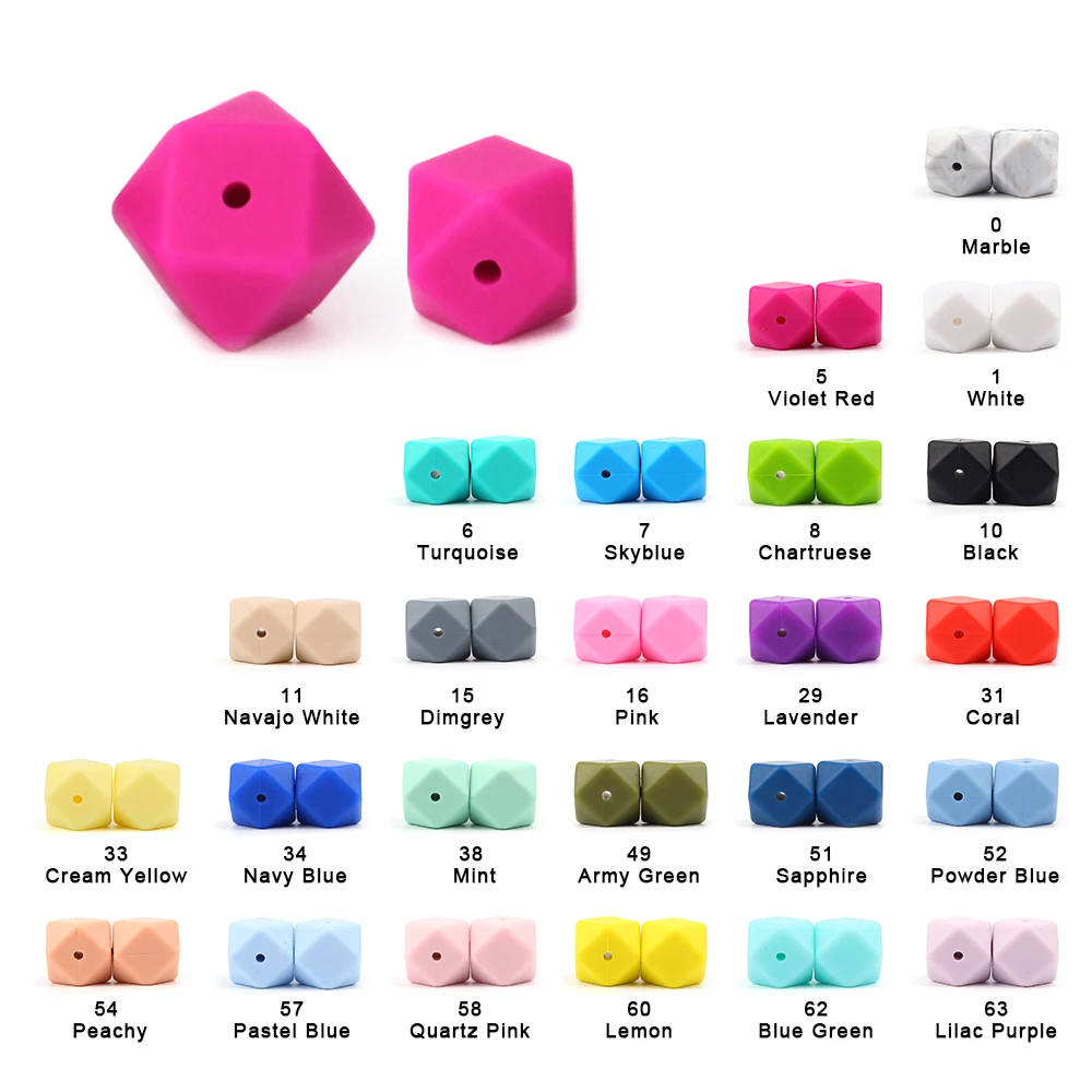 TYRY.HU 50pc Hexagon Silicone Beads Food Grade Baby Chewable Teething For DIY Necklace Jewelry Accessories BPA Free 14mm | Украшения и