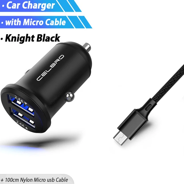 Black Micro USB Set 4.8A двойной Переходник USB для зарядки в машине 2 порта мини автомобильное зарядное устройство для мобильного телефона USB Автомобильное зарядное устройство прикуриватель Универсальный для Iphone - Тип штекера: Black Micro USB Set