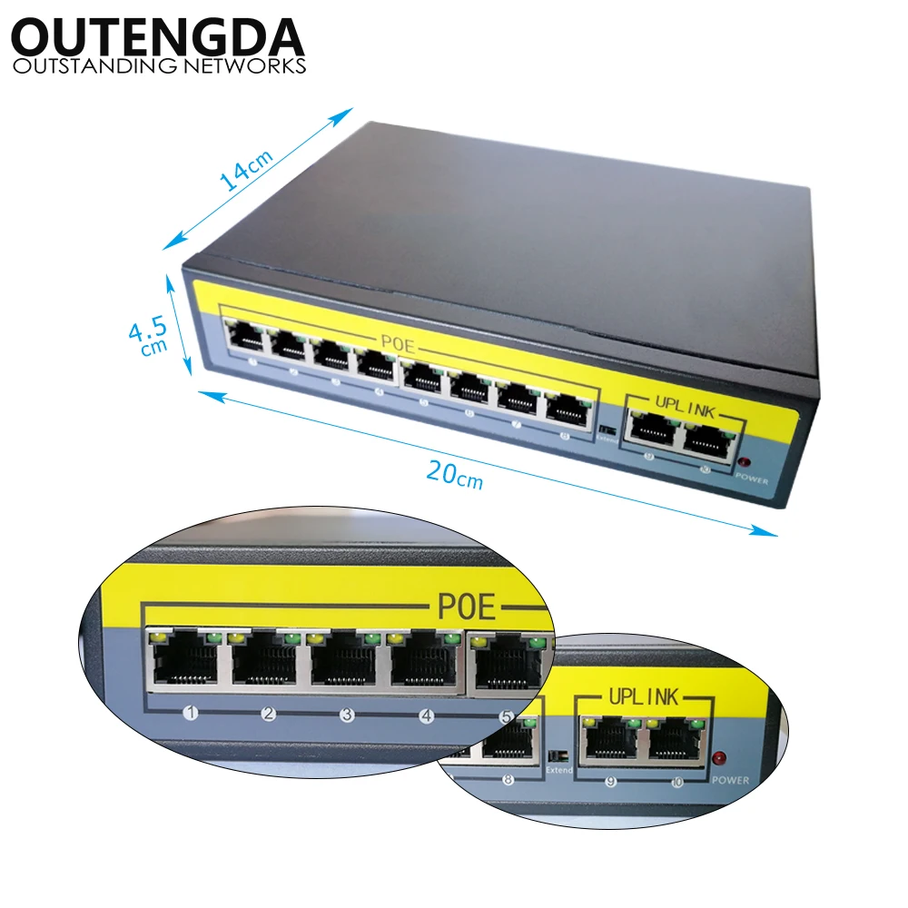 2 + 8 портов 100 Мбит/с PoE коммутатор адаптер питания по Ethernet IEEE 802.3af/at для камер AP VoIP