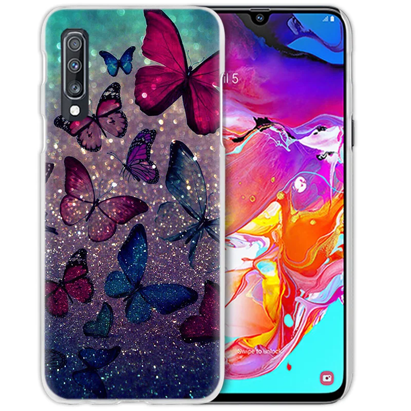 Бабочка чехол для samsung Galaxy A50 A70 A20e A40 A30 A20 A10 A8 A6 плюс A9 A7 Прозрачный жесткий чехол из ПК для телефона с цветочным узором Мандала