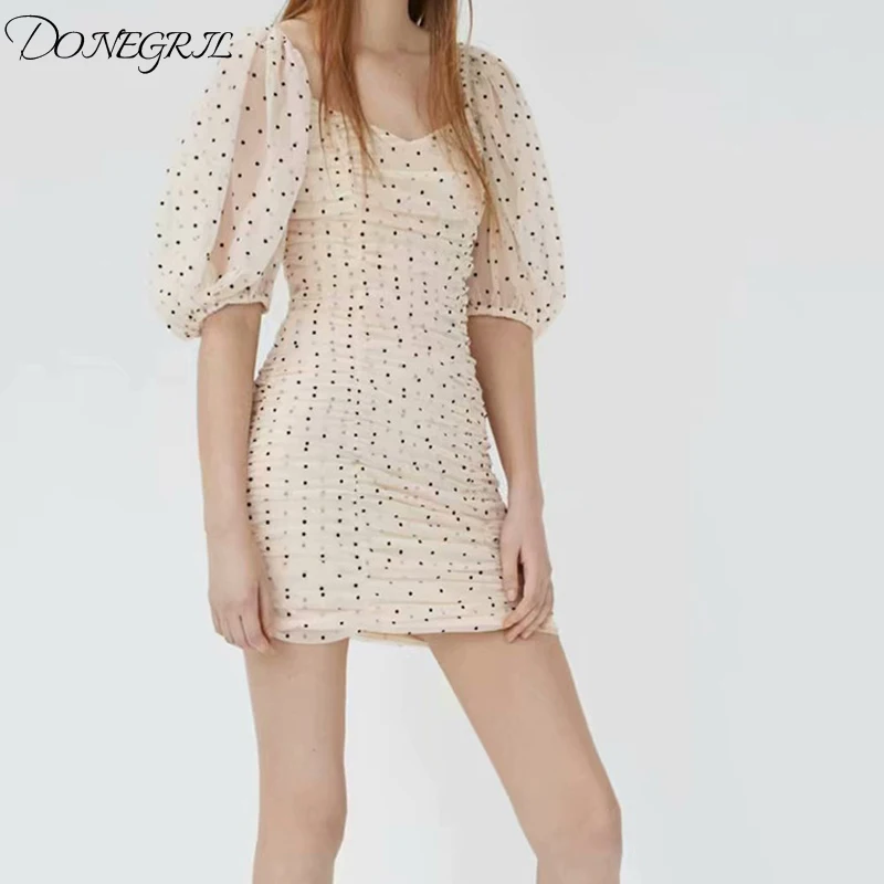 2019 Новое Женское платье в горошек для женщин офисное Мини Короткое винтажное