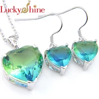 luckyshine new cubic zirconia jewelry sets silver multicolor pendants necklaces dangle earrings jewelry sets for women wedding