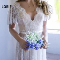 lorie champagne lace wedding dresses 2019 romantic boho beach bridal dress v neck backless vestido de noiva custom wedding gown