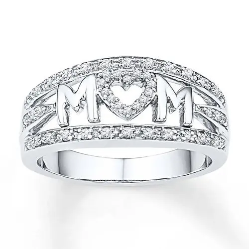 Hot Sale Mother's Day Gift Stamped Letter MOM for Mom Rings Gold Plating White Gold/Gold/Rose Color Zircon Heart Ring | Украшения и
