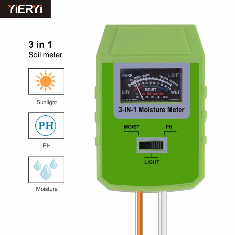 Yieryi 3 in1 аналоговые почвы метр завода цветы влажности почвы светильник прибор для измерения уровня PH тестер высокое качество Новое поступление для профессионального сад