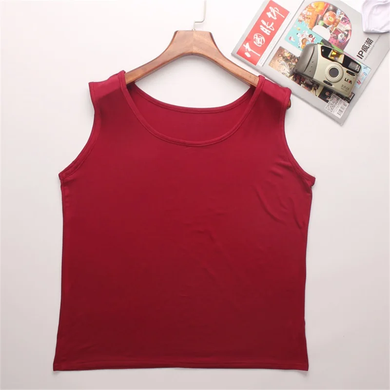 Женские майки большого размера 2XL-6XL, Модальные женские летние однотонные повседневные майки черного цвета без рукавов, женские майки для фитнеса и отдыха размера плюс - Цвет: WineRed