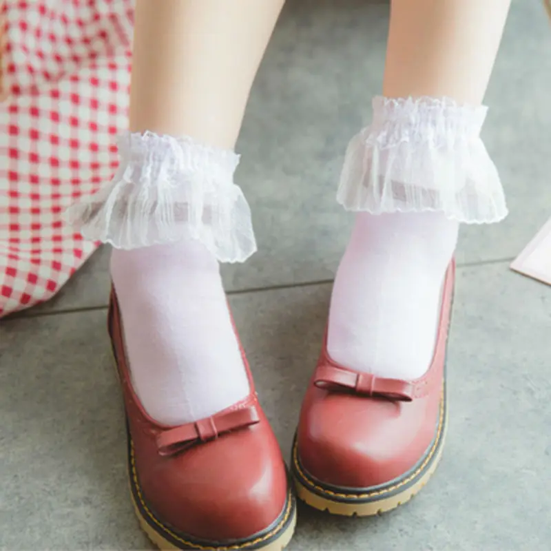 

Women Japanese Lace Lolita Kawaii Sweet Socks Lolis Cotton Candy Colors Mid Stockings Dance Sock Cosplay Mori Girl Socks