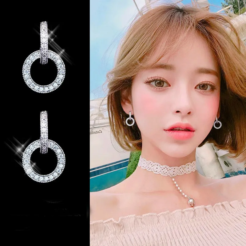 Женские серьги подвески Flyleaf из циркония двойные круглые стерлингового серебра