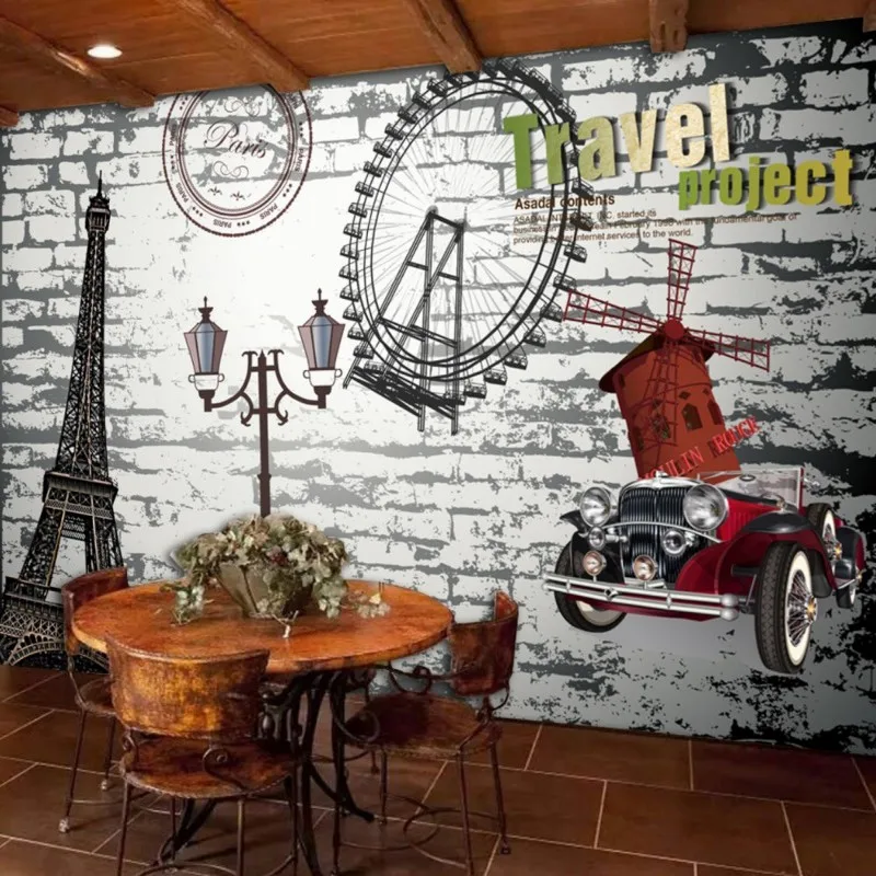 Dropship Colomac Retro Wallpapers Ferris Wheel Eiffel Tower Bedroom Wall Papers Vintage Wallpaper Mural Papel De Parede 3d | Обустройство