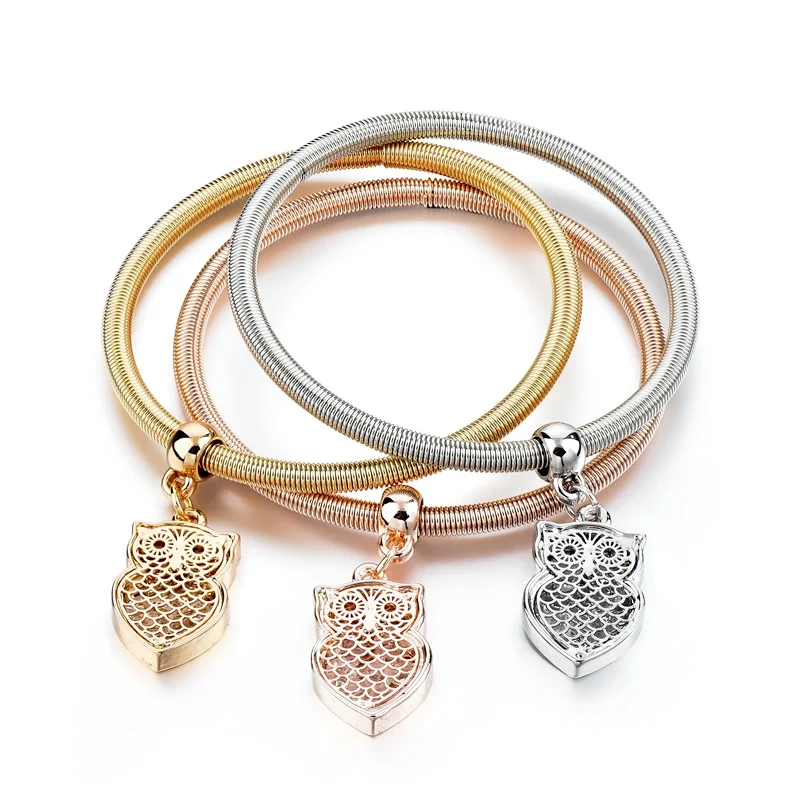 

LongWay Luxury Party Jewelry 3 PCS/Set Gold color Owl Charm Bracelets for Women Simple Crystal Bracelet & Bangle SBR170038