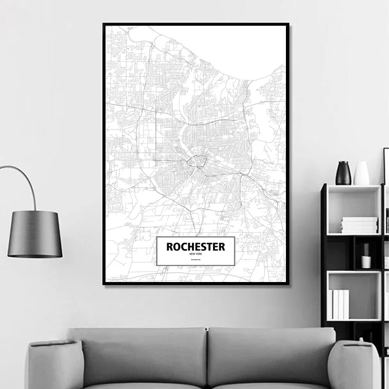 Рочестер Нью-Йорк Соединенные Штаты Америки черный белый цвет на заказ карта