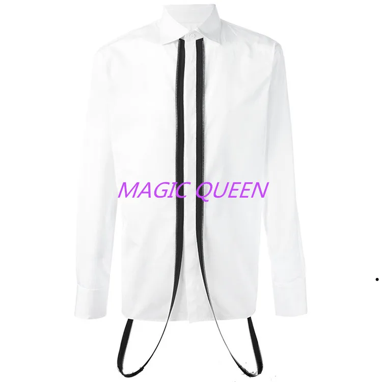 2017 Мужская одежда Весенняя рубашка белая с длинным рукавом на молнии дизайн