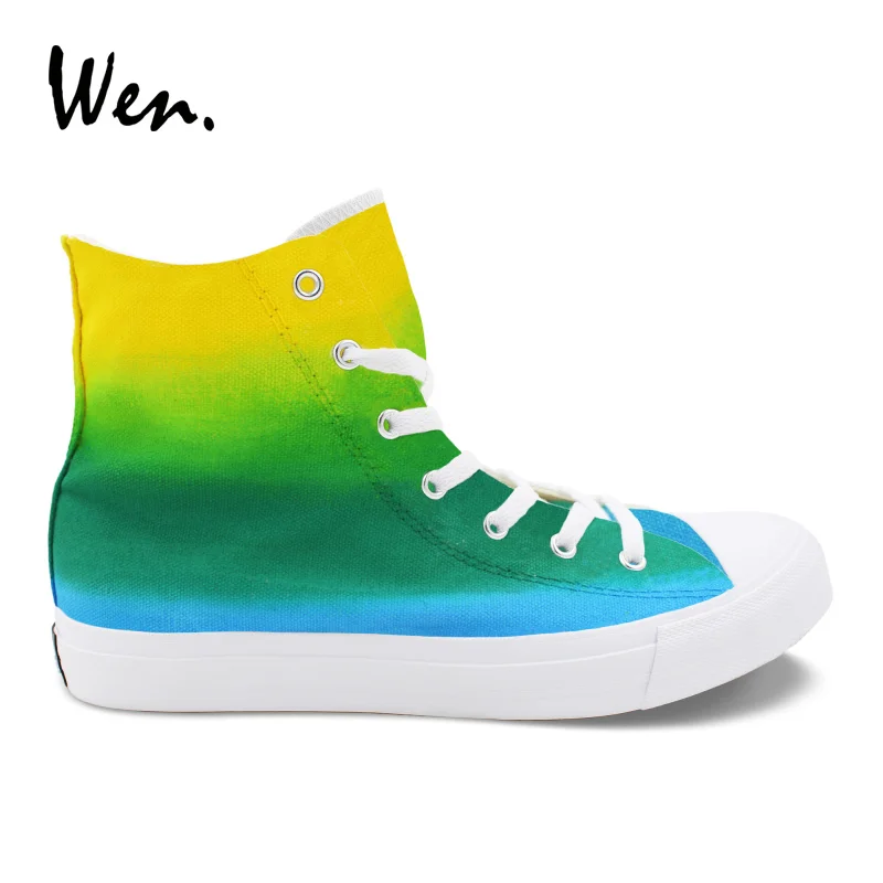 

Wen Sneakers Graffiti Gradual Change Colors Canvas Shoes Hand Painting Original Plimsolls Neutral Vulcanize Shoes Flat Loafers