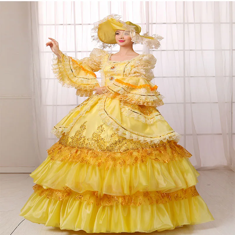 2017 золотые блестки ренассинанс викторианское платье Рококо Мария Антуанетта