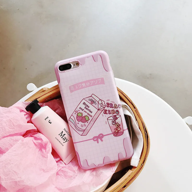 Kawaii Japanese Strawberry Milk Phone Case For iPhone 7 Puls 6 6S X Cases TPU Silicone Soft Back Cover Coque Funda Capa |