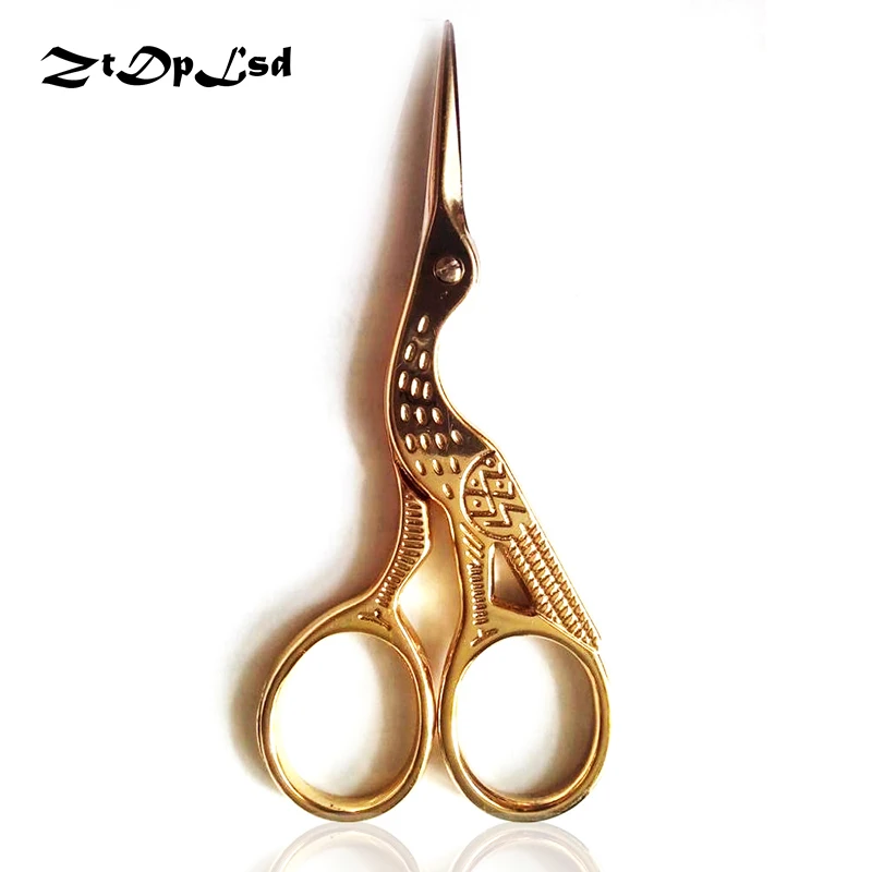 

ZtDpLsd Gold Silver Stainless Steel Crane Shape Stork Embroidery Sewing Tools Measures Retro Craft Shears CrossStitch Scissors