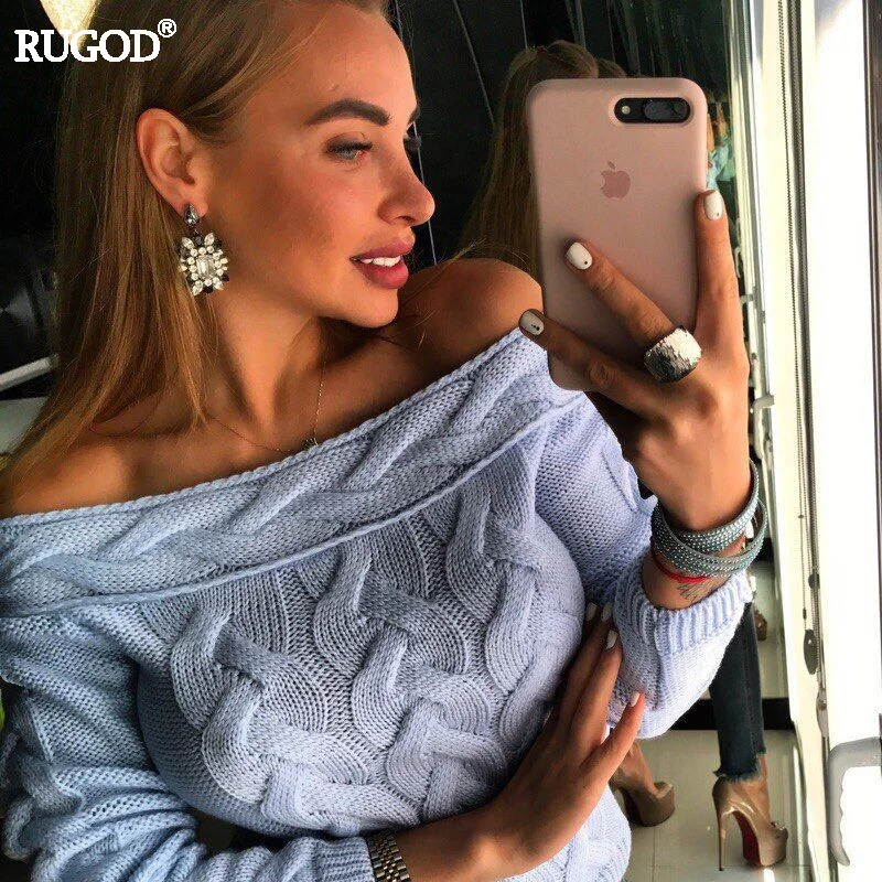 Женский вязаный свитер Rugod Модный пуловер с открытыми плечами и длинными