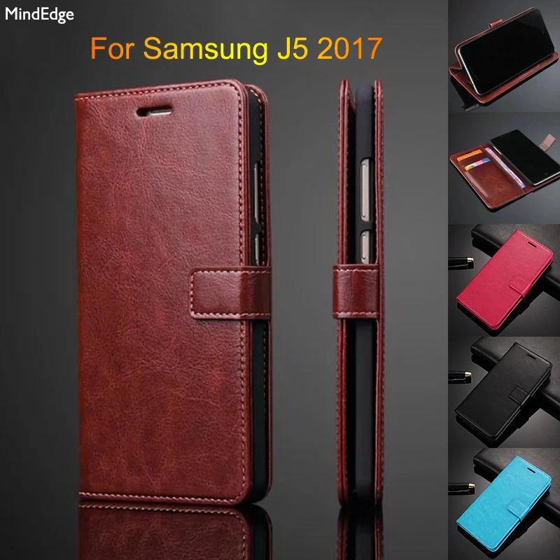Флип чехол кошелек для Samsung Galaxy J5 2017 кожаный роскошный Магнитный подставка