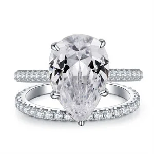 Ring set COLORFISH 5ct набор обручальных колец с грушей, роскошные ювелирные изделия для женщин, свадебное кольцо из стерлингового серебра 925 пробы, соответствующие 2 мм, браслет вечности - Цвет основного камня: Ring set