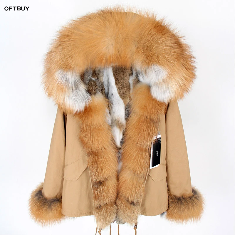 OFTBUY 2021 длинная парка цвета хаки зимняя куртка женская шуба из натурального меха