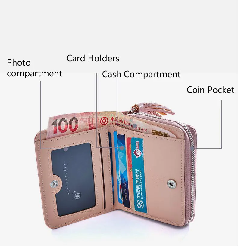 Brand Women Small Wallets Tassel Pendant Short Money PU Leather Lady Zipper Coin Pocket Purses Female Fashion Cardbag | Багаж и сумки
