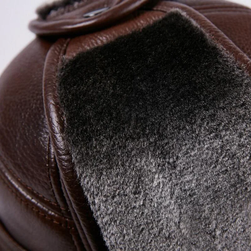 Натуральная кожа бомбардировщик шляпа для Для мужчин природных воловьей зима