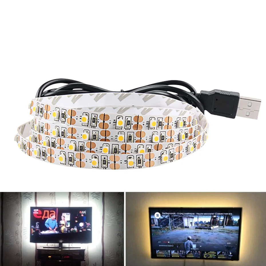 50 см 1 м 2 3 4 5 гибкая светодиодная лента USB Водонепроницаемая в Белая теплая белая