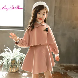 Комплект шерстяного платья для девочек, Осень-зима, новинка, Детская шерстяная накидка принцессы, плащ, платье-жилет, два комплекта