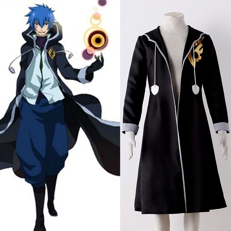 Cauda de Fadas Cabolsa com Chapéu Traje para Homem Nova Chegada Moda Cosplay Anime Jellal Fernandes Traje Preto Longo