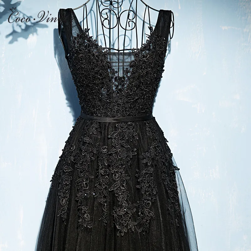Женское вечернее платье с кружевом черное длинное аппликацией E0027|lace evening dresses|robe