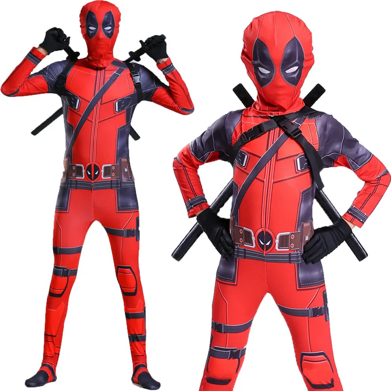 Красный Детский костюм дедпула с маской перчатки супергерой одежда для косплея