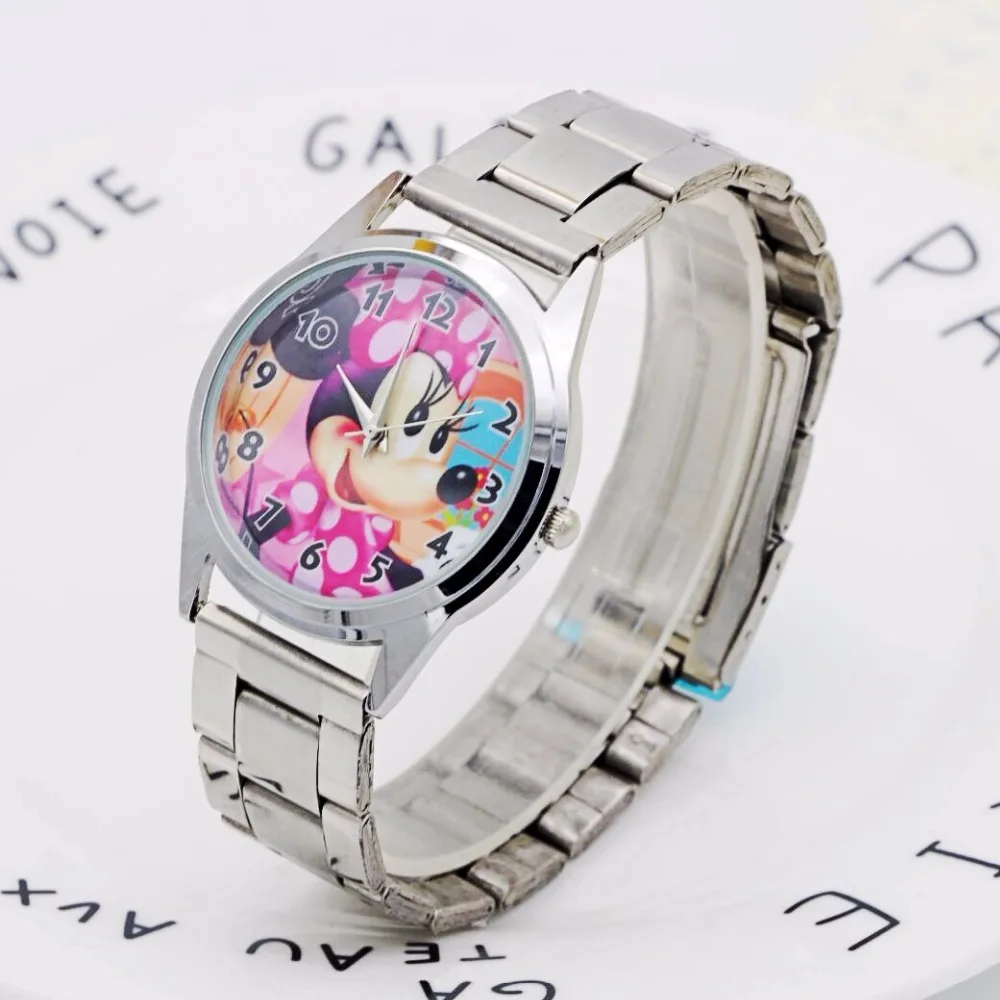 Женские кварцевые часы с милым мультяшным Микки и Минни Маус Стальные наручные