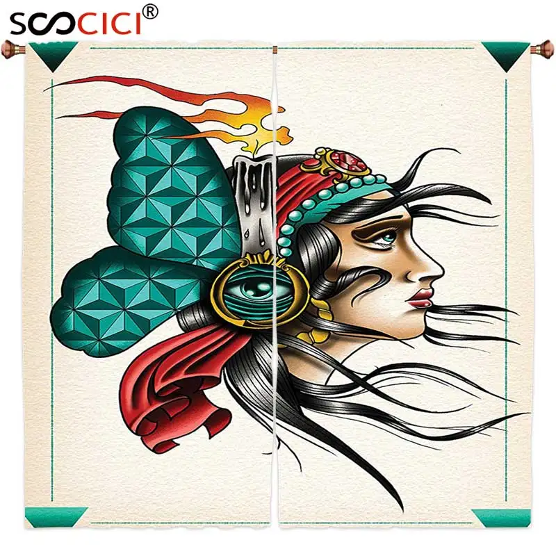 

Оконные Занавески, 2 панели, Триппи Искусство декора, искусство, геймбер, индийский человек, третий глаз