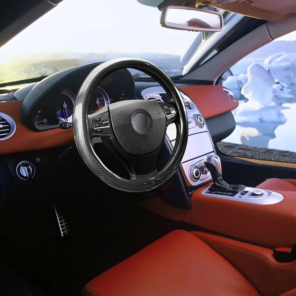 Автомобильный руль 38 см Универсальный из углеродного волокна воловья кожа