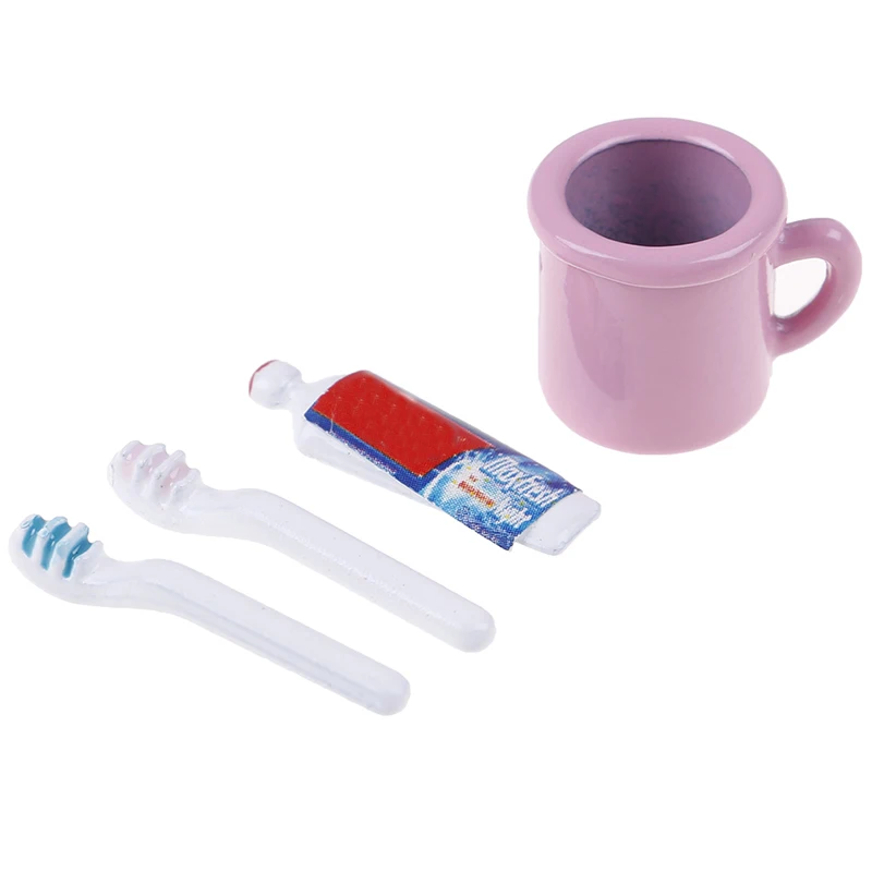

4pcs/Set 1/12 dollhouse doll accessories toy Cute dollhouse miniature mini gargle cup toothpaste toothbrush