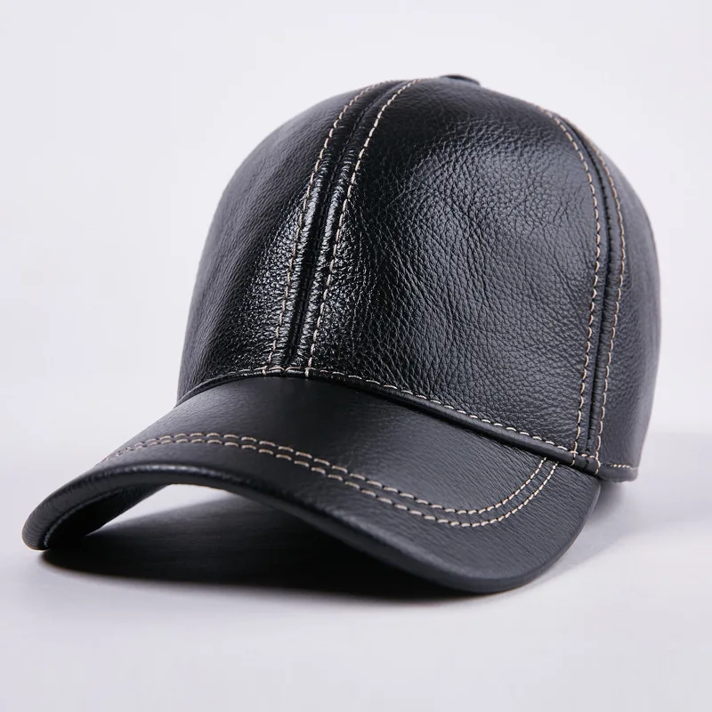 Thin Genuine Leather Hat Men's Autumn Winter Visor Cap Male Middle-aged Dad Cowhide Hats Men Fashion High Quality Caps H6916 |