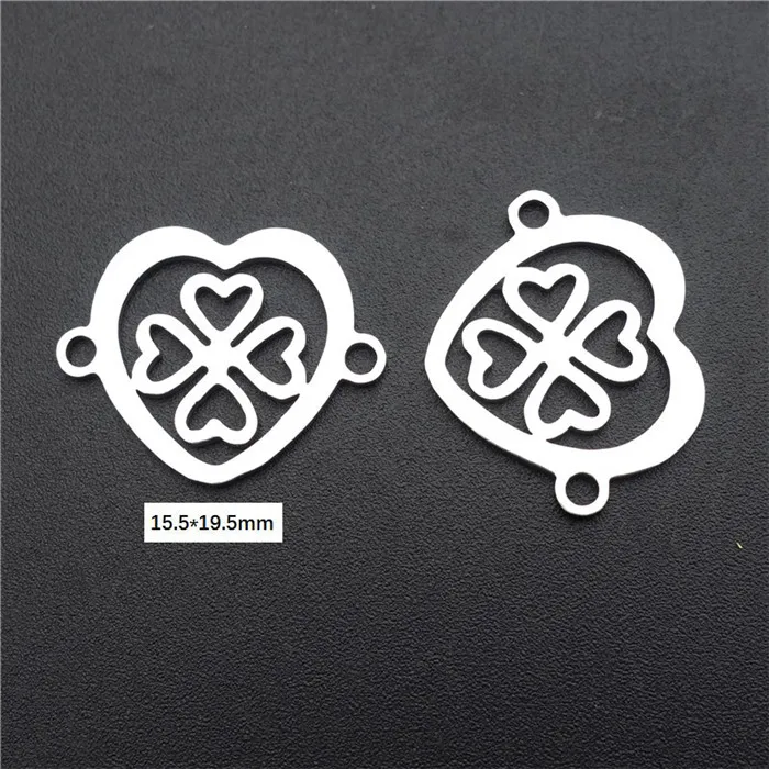 heart clover Нержавеющая сталь разъемы растения розы узор в виде кленового листа ананас кактус Подвески Diy браслет изготовление, поиск ювелирных изделий 5 шт./лот - Цвет: heart clover