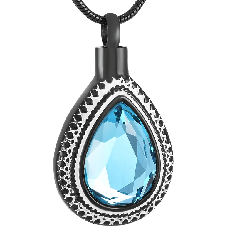 

IJD9314 Birthstone Cremation Jewelry Sympathy Gifts Stainless Steel Water Drop Memorial Urn Pendant For Ashes