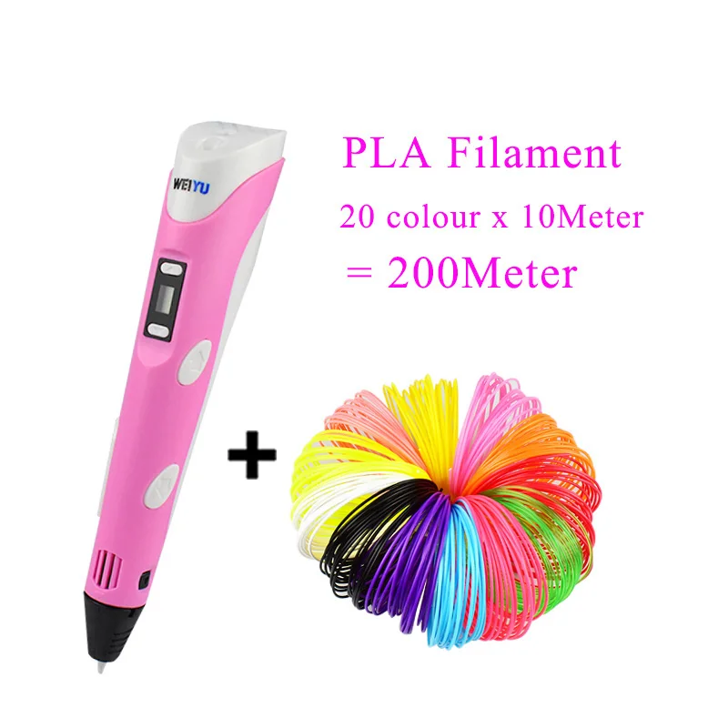 pink pen and 200m 3Д Ручка Weiyu 2 го Поколения с LCD дисплеем для детей Высококачественный ABS/ PLA пластик для создания фигурок - Цвет: pink pen and 200m