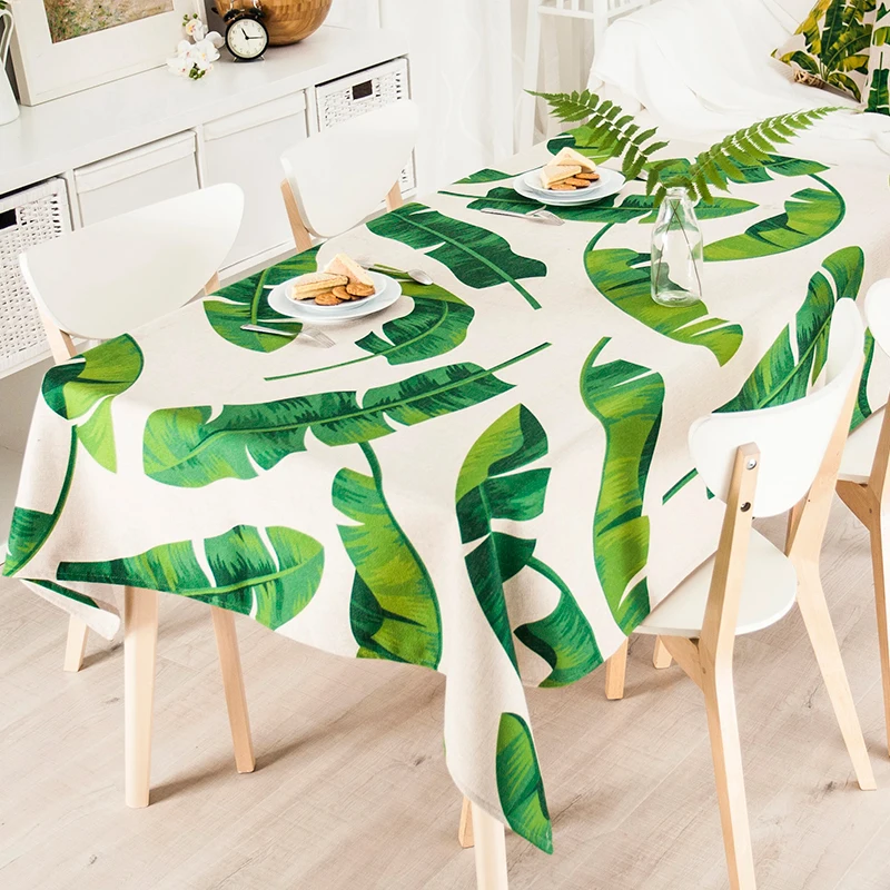 

Green plant leafy Linen Table Cloth Wedding Dining Tablecloth Coffee Restaurant Decorative Cloth Cover Watercolor