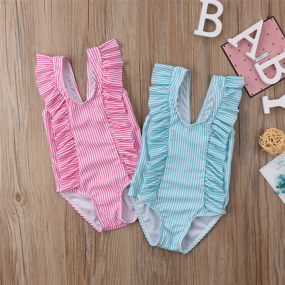 Новинка 2018 брендовый детский купальник в полоску с оборками|Ромперы| |