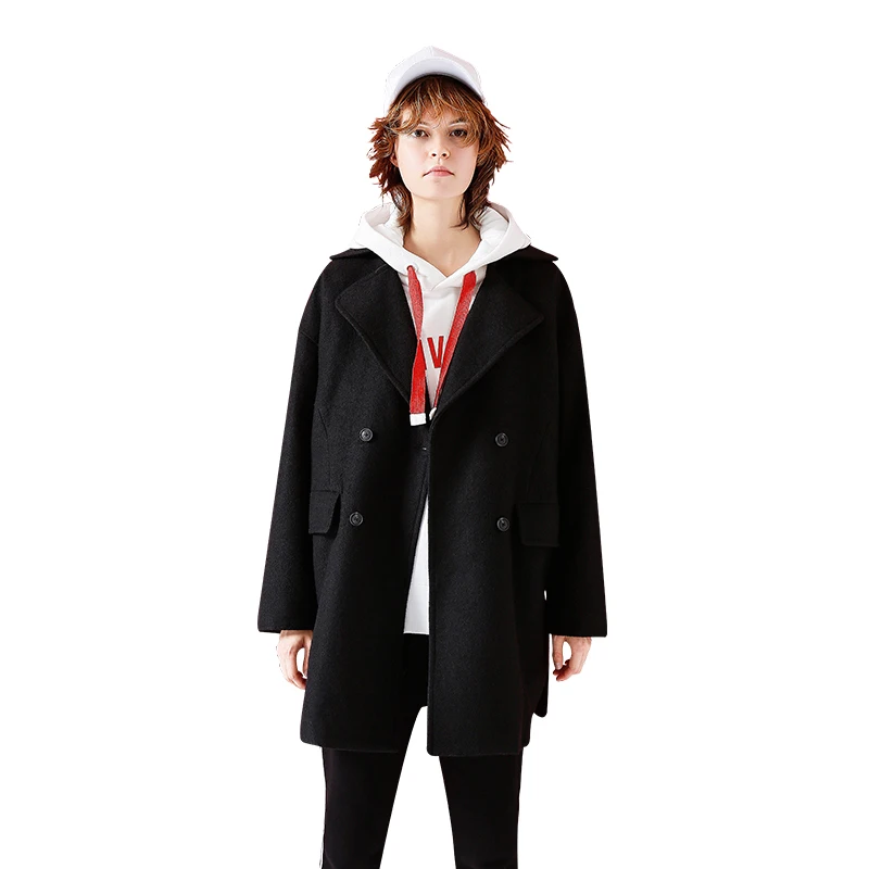 Toyouth Woollen Coat 2019 Winter Casual Solid Color Double-Breasted Jacket Female Slim Long Wool Overcoat | Женская одежда
