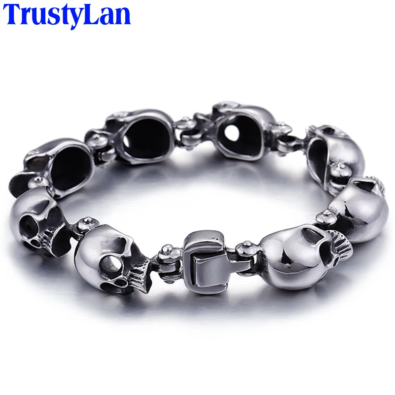 TrustyLan Панк Рокер Череп Браслет Мужчины 316L мужские ювелирные изделия из