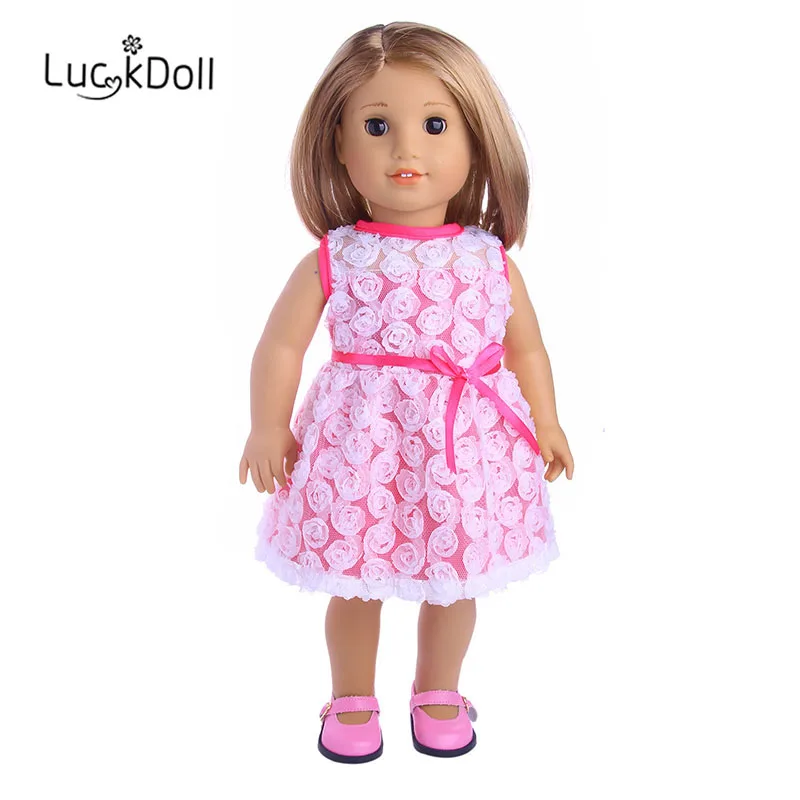 Ажурное Розовое Шифоновое Платье LUCKDOLL 18 дюймов американский размер 43 см