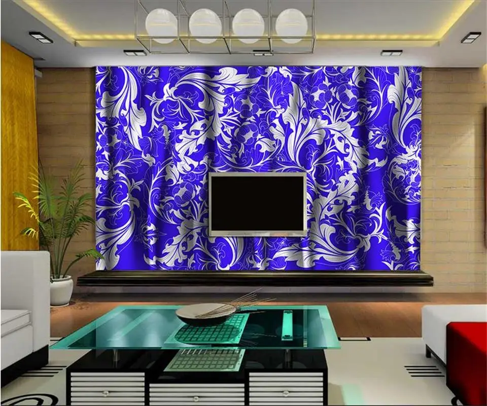 3D Фото Обои фреска домашний декор фон обои для гостиной шелк синий белый Китай