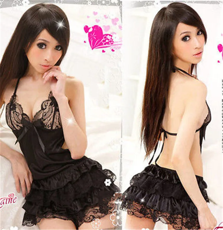 

Sexy Women Lingerie Babydoll Underwear Dress Translucent Lace Sleepwear Backless Halter Nightwear G-String For Charm Women