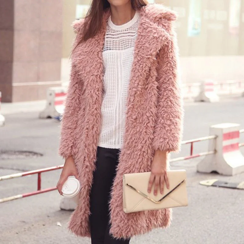 Pink Jocoo Jolee женская утепленная зимняя куртка модное пальто кардиган пушистое длинное пальто из искусственного меха Европейский Стиль Верхняя одежда - Цвет: Pink