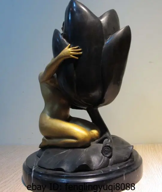 Западная ХУДОЖЕСТВЕННАЯ медная Бронзовая статуэтка мраморная основа Лотос